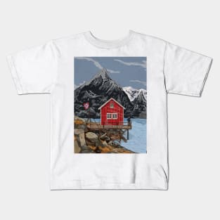 Rorbu Bergen Vestland Norway Illustration Kids T-Shirt